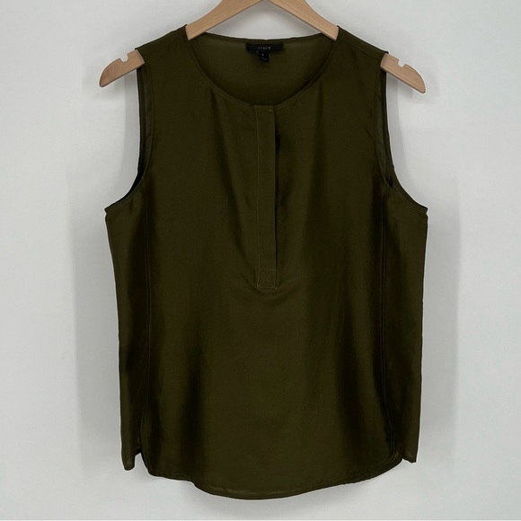 J. Crew Tops - J. Crew Women's 100% Silk Shell Blouse Size 8 Olive Green Sleeveless Career
